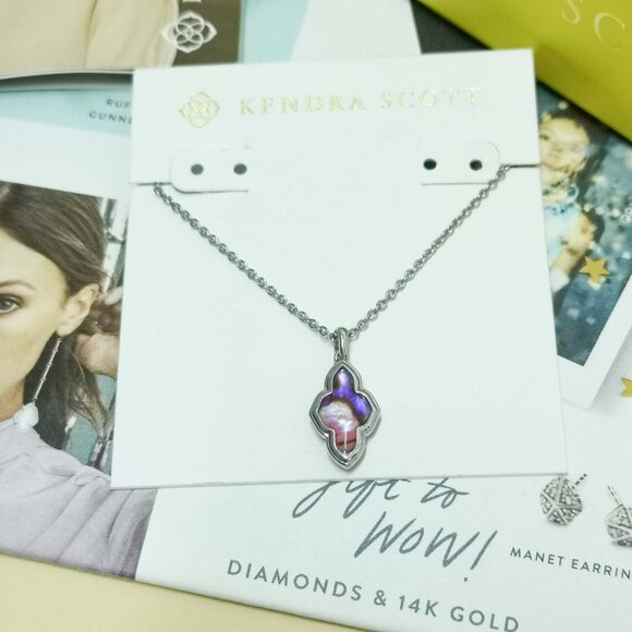 New Kendra Scott Framed Abbie Light Burgundy Short Necklace Silver - Picture 1 of 3